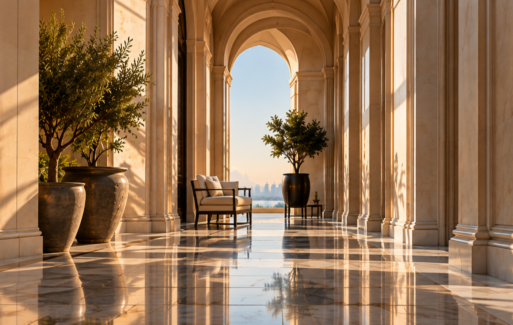 Luxury arched marble corridor